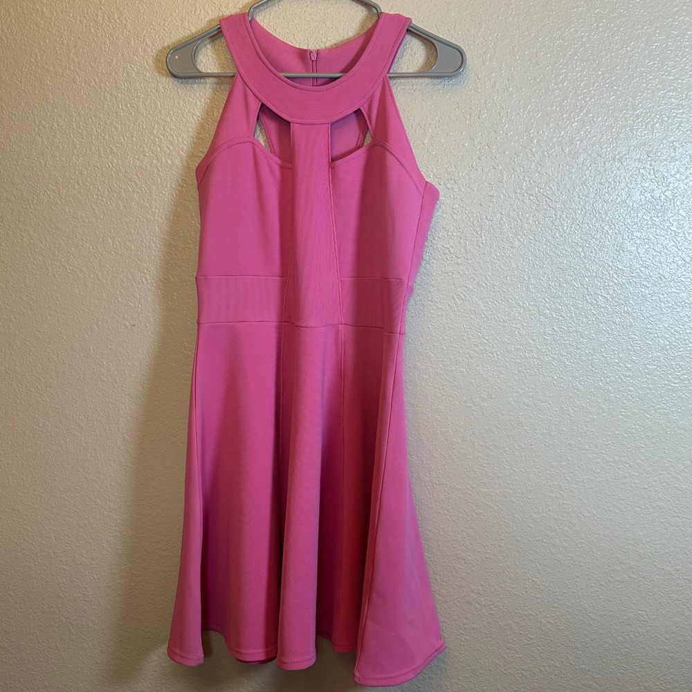 POOF‎ Bubblegum Pink Cutout Halter Fit Flare Skater Dress Women's Size Medium